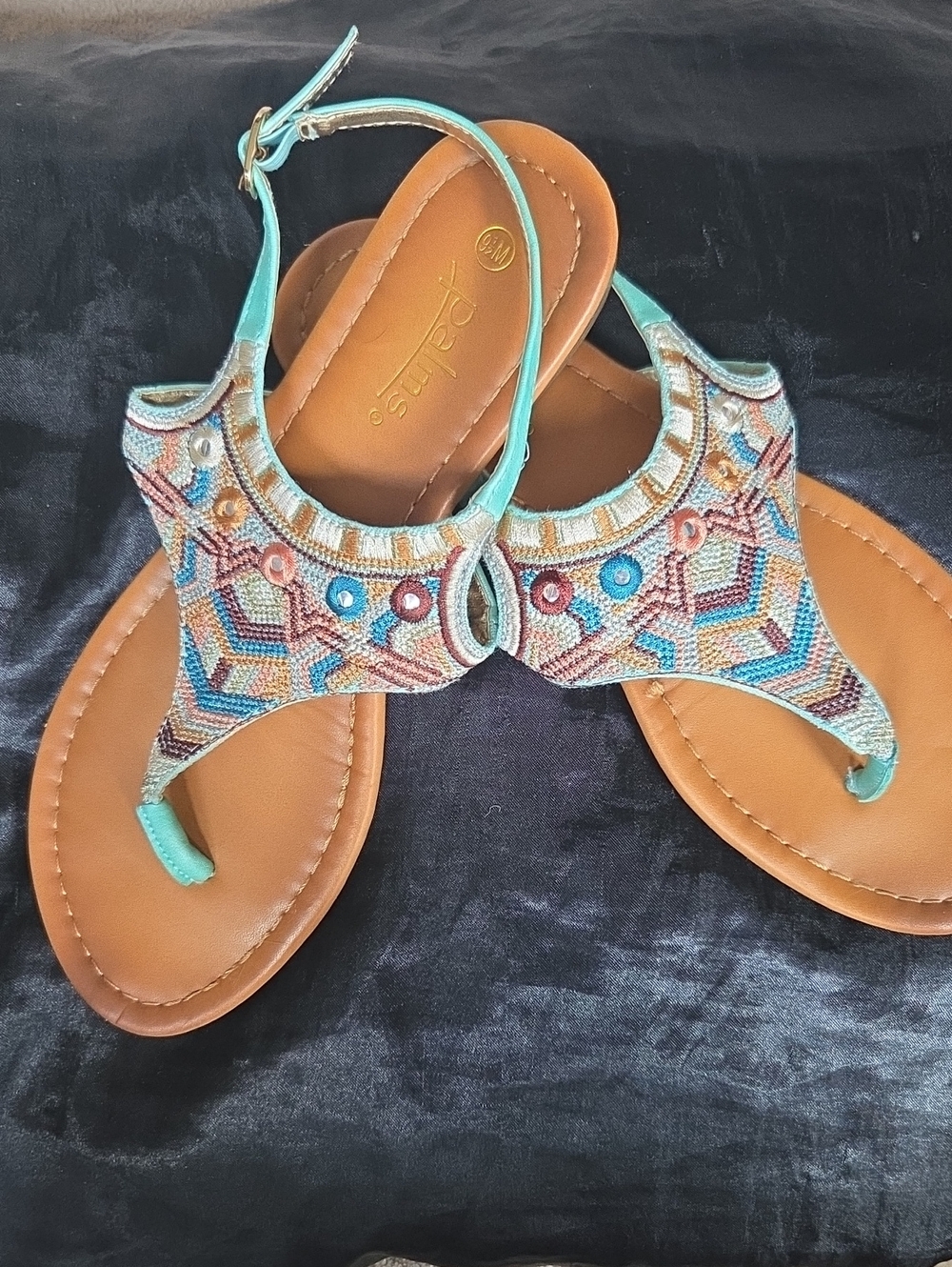 Embroidered Turquoise T-Strap Sandals by Candie's